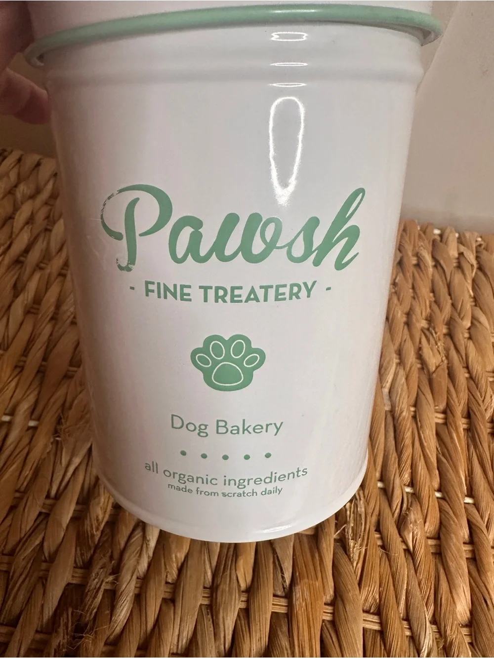 White & Mint Dog Treat Canister